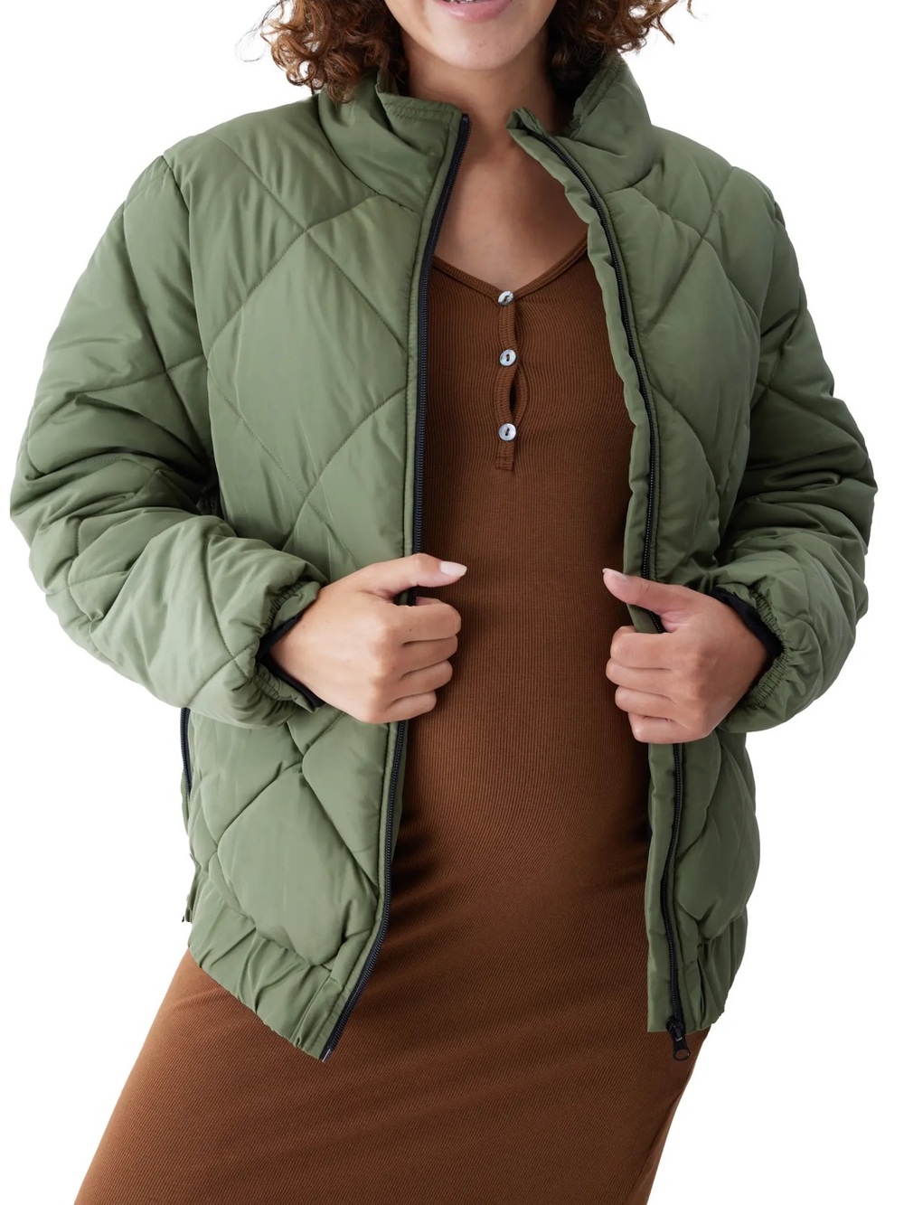 Ingrid & Isabel Maternity Puffer Jacket Quilted Olivine Green Women’s Size Small